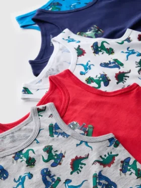 1,5–10 lat | 5 szt. koszulek bez rękawów z motywem dinozaurów