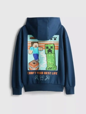 7–15 lat | Bluza z kapturem z nadrukiem z gry Minecraft, z przewagą bawełny