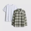 7–15 lat | komplet składający się z T-shirtu i koszuli w kratę