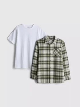 7–15 lat | komplet składający się z T-shirtu i koszuli w kratę