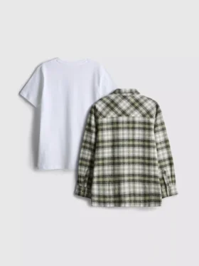 7–15 lat | komplet składający się z T-shirtu i koszuli w kratę