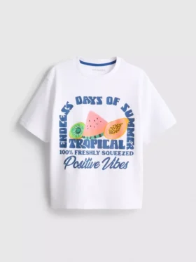 7–15 lat | T-shirt z nadrukiem owoców i fakturą