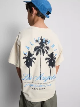 7–15 lat | T-shirt z nadrukiem palmy i fakturą