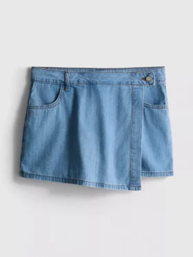 Asymetryczna spódniczka-szorty z bawełnianego denimu