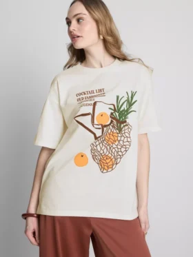 Bawełniana koszulka oversize w stylu retro