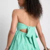 Bawełniana mini sukienka bandeau w kratkę