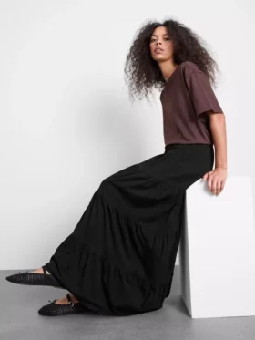 Bawełniana spódnica maxi w stylu wiejskim z warstwami