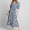 Bawełniana sukienka midi w stylu smock z tkaniny seersucker