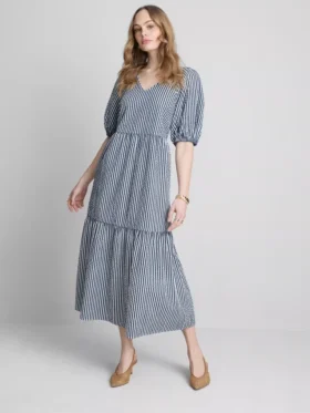 Bawełniana sukienka midi w stylu smock z tkaniny seersucker