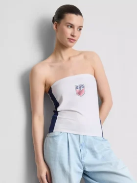 Bawełniany top bandeau z motywem piłki nożnej USA