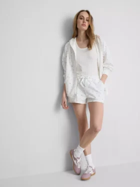 Bluza z kapturem z zamkiem błyskawicznym, z nadrukiem kwiatowym, z przewagą bawełny