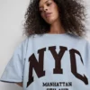 Bluza z szerokimi rękawami z dużą zawartością bawełny, w stylu NYC