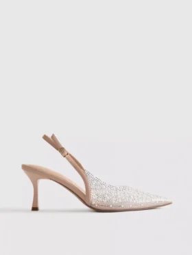Buty na obcasie z paskiem z tyłu „Diamanta” z imitacją pereł