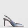 Buty na obcasie z satyny z diamentami i spiczastym czubkiem