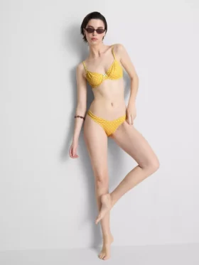 Górka bikini z fiszbinami w kształcie serca w kropki