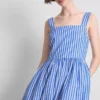 Haftowana sukienka maxi w paski