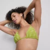 Haftowany trójkątny top bikini z motywem ryb