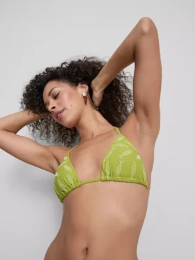 Haftowany trójkątny top bikini z motywem ryb