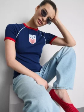 Koszulka dziecięca typu longline z motywem USA
