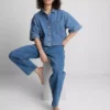 Krótka koszula z bawełnianego denimu o prostym kroju