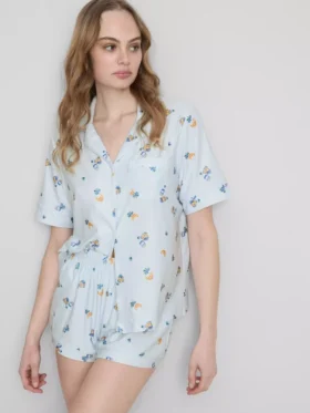 Krótka piżama typu boyfriend z nadrukiem „Breakfast”