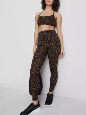 Legginsy sportowe w panterkę z wysokim stanem