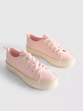 Płócienne sneakersy z płaską platformą z juty