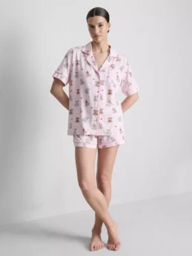 Piżama typu shorty w stylu „boyfriend” z nadrukiem misiów