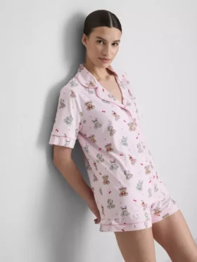 Piżama typu shorty w stylu „boyfriend” z nadrukiem misiów