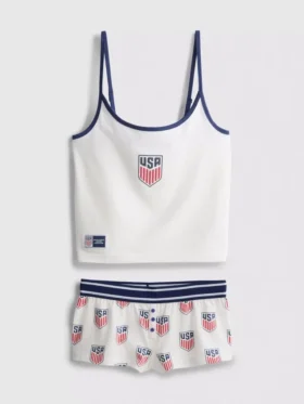 Piżama typu shorty z topem na ramiączkach z USA, bogata w bawełnę