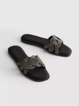 Sandały typu mule z kryształkami