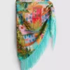 Sarong z frędzlami w tropikalny wzór