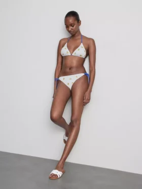 Teksturowany trójkątny top bikini z motywem cytryny