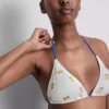 Teksturowany trójkątny top bikini z motywem cytryny