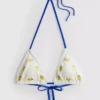 Teksturowany trójkątny top bikini z motywem cytryny