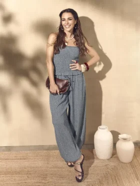 Top bandeau z falbanami w kratkę Paula Echevarría