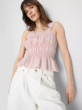 Top bez rękawów z marszczonym dołem w stylu peplum