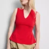 Top bez rękawów z peplum i dekoltem w serek