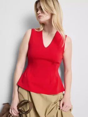 Top bez rękawów z peplum i dekoltem w serek