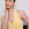 Top z wiązaniem na szyi z tkaniny z dużą zawartością bawełny