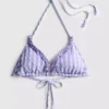Trójkątny top bikini w kratkę z falbanami