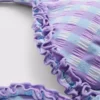 Trójkątny top bikini w kratkę z falbanami