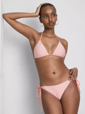 Trójkątny top bikini w paski z motywem rozgwiazdy