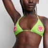 Trójkątny top bikini z kwiatowym wzorem z koralików