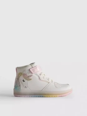 Świecące sneakersy z wysoką cholewką z motywem jednorożca
