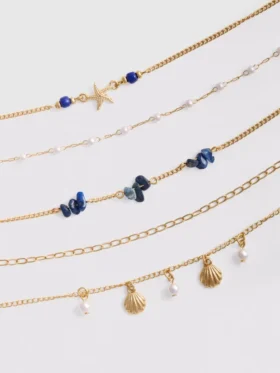 Zestaw 6 naszyjników typu choker z motywami morskimi
