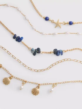 Zestaw 6 naszyjników typu choker z motywami morskimi