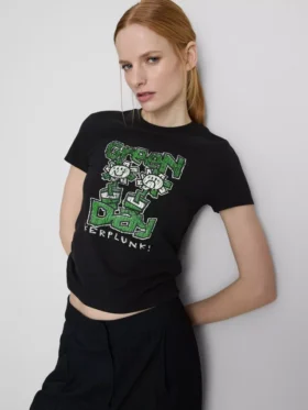 Zielona koszulka dla niemowląt z marszczeniem „Green Day”, z przewagą bawełny